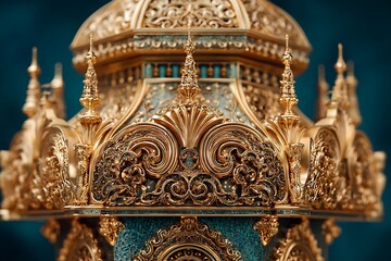 Fototapeta premium Stunning golden ornamental architecture with intricate details and rich textures evokes opulence and grandeur