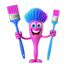 Happy Brush Cartoon Character Holding Paintbrushes