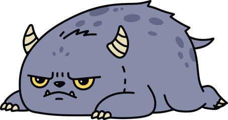 Grumpy Cartoon Monster Resting
