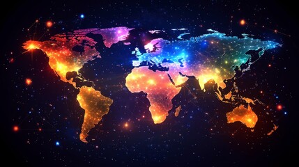 Naklejka premium Colorful Cosmic World Map with Stars and Bright Galaxies