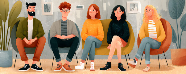 People therapy session concept. group of people talks about addictions