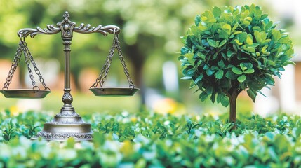 Balance and Harmony in Nature with Scales of Justice Symbol
