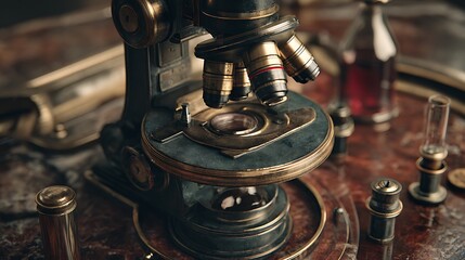 Explore the unknown with this vintage microscope and laboratory setup for research and discovery