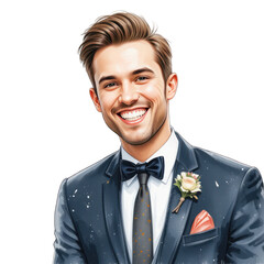 Smiling Groom in Elegant Suit, Wedding Portrait