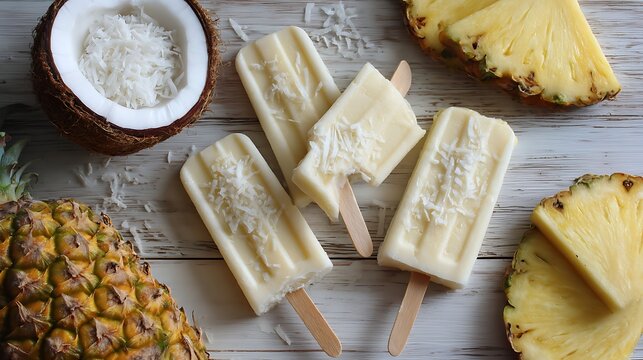 Refreshing coconut popsicles with pineapple, perfect for summer treats and tropical vibes