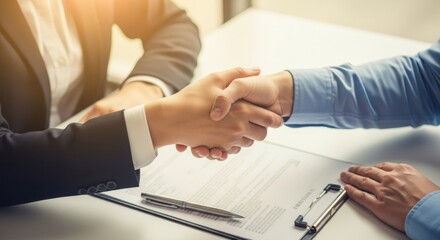 Successful business partnership agreement and handshake