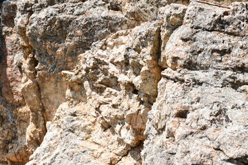 Rock wall with crack going down middle.