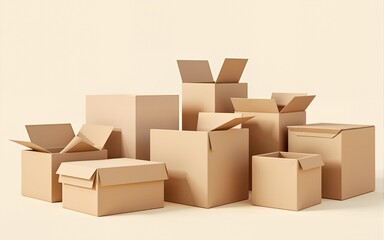 Collection of cardboard boxes in flat design with various shapes and sizes. High quality