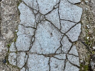 Closeup of cracked concrete surface with natural lines and rough texture