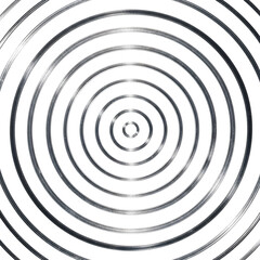 Obraz premium Captivating metallic concentric circles ripple outwards on a pristine white background, forming a hypnotic abstract pattern with a sleek, modern, and engaging visual aesthetic
