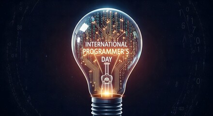 Glowing light bulb with circuit design celebrating International Programmer’s Day, symbolizing innovation, coding, and technology in the digital world