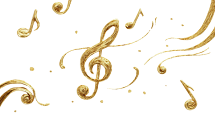 Elegant golden music notes flowing in a vibrant melody, perfect for musical themes.