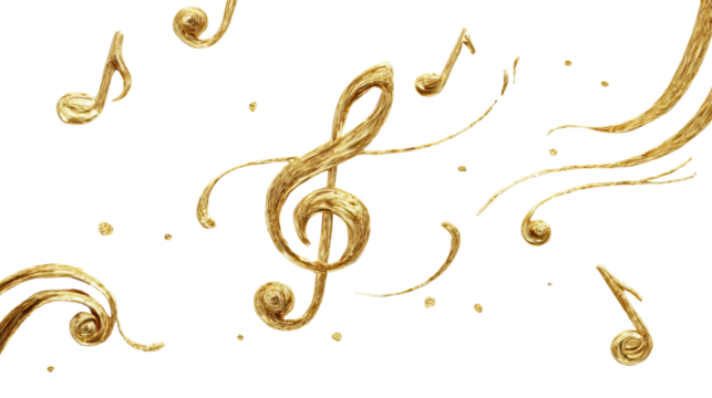 Elegant golden music notes flowing in a vibrant melody, perfect for musical themes.
