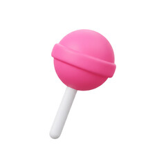 A vibrant, three-dimensional rendering of a pink lollipop, featuring a smooth, glossy and a white stick, isolated against a stark black background.