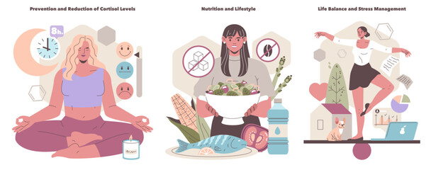 Stress Management and Healthy Lifestyle Vector Illustration