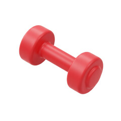 A vibrant red dumbbell rests on a dark background, showcasing its smooth, curved form and highlighting its role in strength training and fitness routines, emphasizing physical activity.