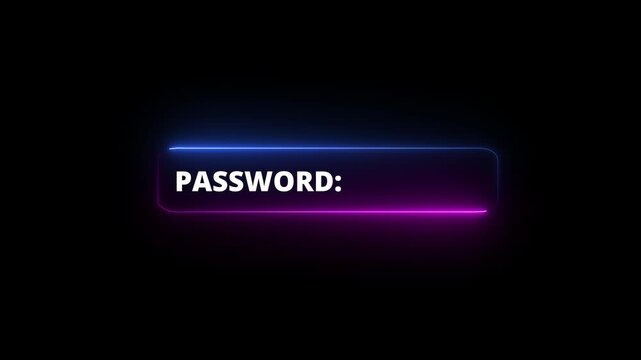 Neon Password fields icon animation.Includes fields for account creation, user ID, password, identity verification concept. 4k video