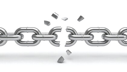 Obraz premium A metal chain is broken, with fragments flying outward