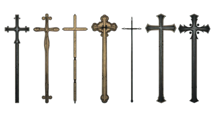 Set of ornate Christian crosses religious symbols vintage decorative crucifix collection faith design isolated on white background