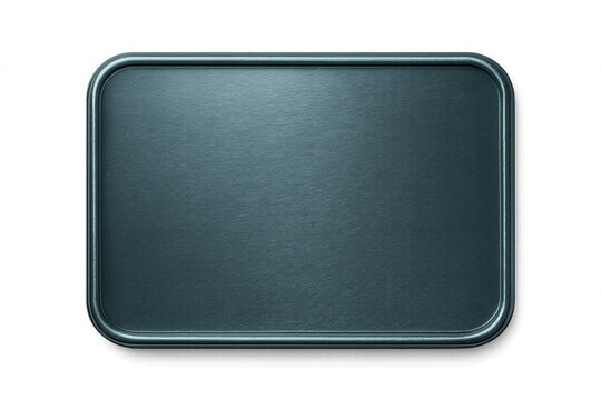Empty metallic teal rectangular plate with rounded edges, brushed metal surface, isolated on transparent background, ideal for mockups and presentations
