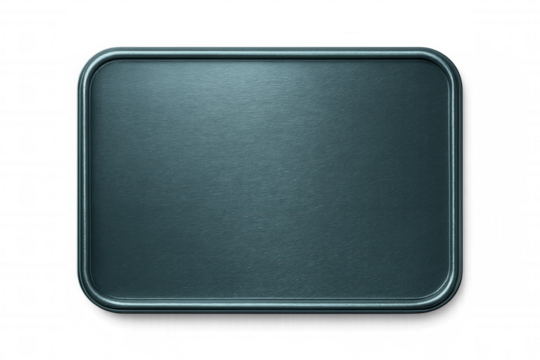 Empty metallic teal rectangular plate with rounded edges, brushed metal surface, isolated on transparent background, ideal for mockups and presentations - Powered by Adobe