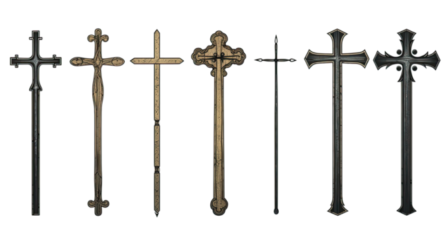 Set of ornate Christian crosses religious symbols vintage decorative crucifix collection faith design isolated on white background - Powered by Adobe