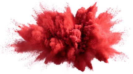 Red powder explosion on a white background, vibrant and dynamic visual element for creative projects.