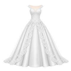 illustration of a luxurious wedding dress, isolated in white