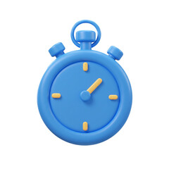 A vibrant, three-dimensional illustration of a classic stopwatch, rendered with a bright blue hue and contrasting yellow details, perfect for time-related concepts.