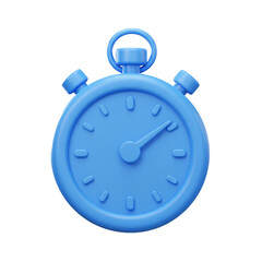 A detailed three-dimensional illustration showcases a classic stopwatch, rendered in a vibrant blue hue against a stark black background, emphasizing time measurement.