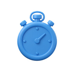 A vibrant blue stopwatch, rendered in a three-dimensional style, is isolated against a stark black backdrop, emphasizing its form and functionality, perfect for time-related concepts.