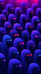 Fototapeta premium Abstract Crowd of Stylized Figures in Colorful Shades of Blue and Pink