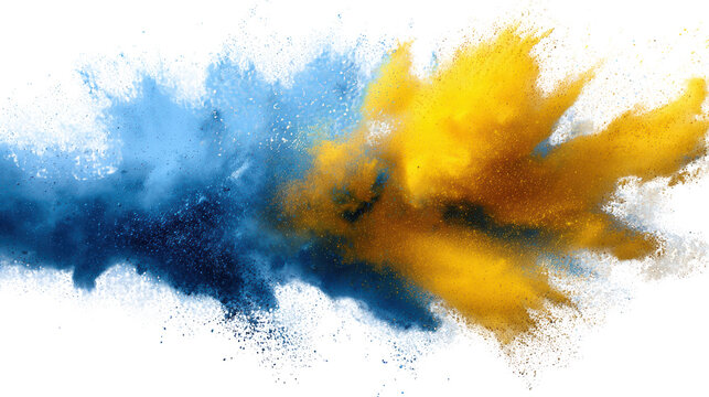 Vibrant blue and yellow powder smoke explosion on black background.