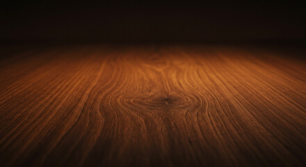 A close up of a dark wooden surface with visible grain and a knot under soft lighting conditions