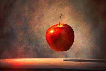 red apple on wooden table