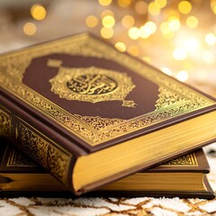 Fototapeta premium Holy book, gold-embossed cover, religious text