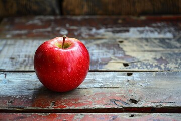 apple on a wooden table
