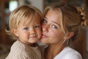 A woman and a little girl are posing for a picture together