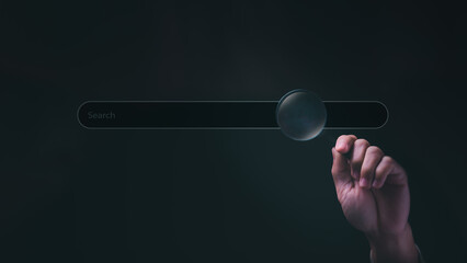 Search Engine Technology, Businessman Showing Magnifying Glass to Show Search Engine, Search Engine Optimization