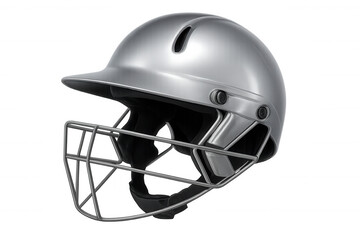 Protective cricket helmet with face guard, safeguarding player during intense gameplay, transparent background optimizing design flexibility