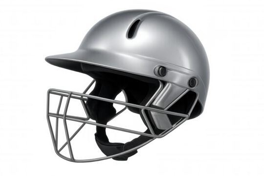 Protective cricket helmet with face guard, safeguarding player during intense gameplay, transparent background optimizing design flexibility
