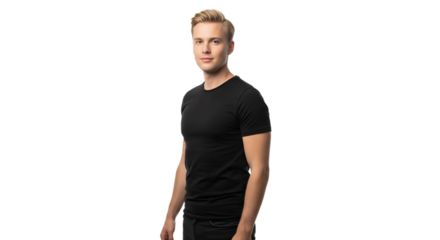 Man in Black T-shirt Isolated