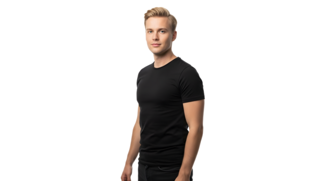 Man in Black T-shirt Isolated