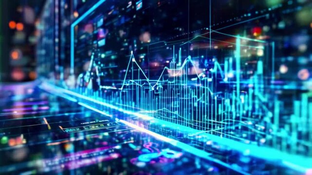 Futuristic holographic of business growth chart. Increase profits and success concept..