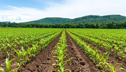 Lush Cornfield stretching to mountains