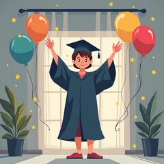 Joyful Graduate: A Celebratory Cartoon Illustration