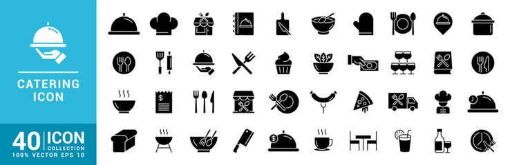 Collection of catering icons. Cooking, chef, menu, restaurant. Vector design template EPS 10.