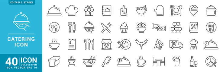 Collection of catering icons. Cooking, chef, menu, restaurant. Vector design template EPS 10.