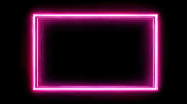 Hot pink neon rectangle frame on black background (1)