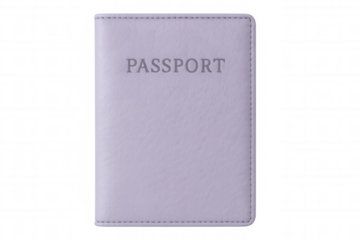 Closed purple passport isolated on transparent background, symbolizing travel, citizenship, and identity